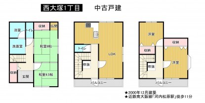 松原市西大塚、中古一戸建ての間取り画像です