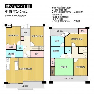 羽曳野市はびきの、中古マンションの間取り画像です
