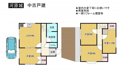 羽曳野市河原城、中古一戸建ての間取り画像です