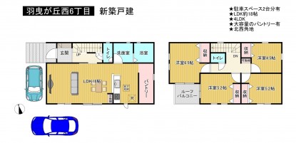 羽曳野市羽曳が丘西、新築一戸建ての間取り画像です
