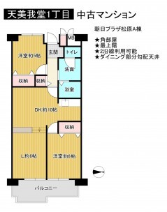 松原市天美我堂、中古マンションの間取り画像です