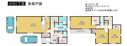 松原市小川、新築一戸建ての間取り画像です