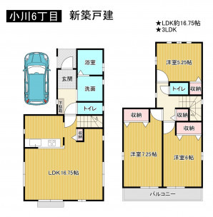 松原市小川、新築一戸建ての間取り画像です