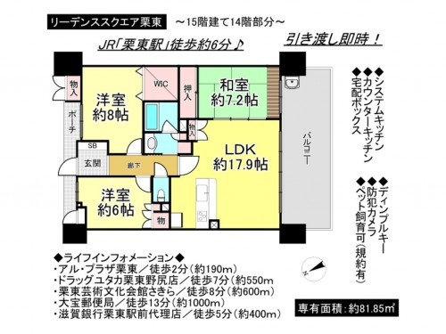 栗東市綣３丁目、マンションの間取り画像です