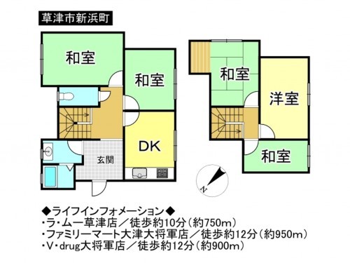 草津市新浜町、一戸建ての間取り画像です