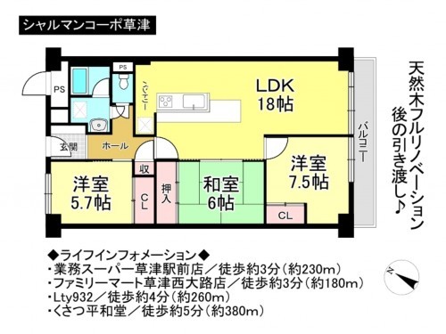 草津市西大路町、マンションの間取り画像です