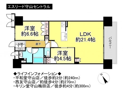 守山市梅田町、マンションの間取り画像です