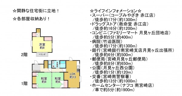 宮崎市月見ケ丘、中古一戸建ての間取り画像です