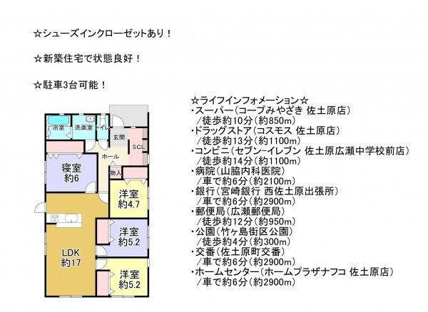 宮崎市佐土原町下那珂、新築一戸建ての間取り画像です