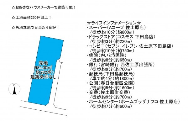 宮崎市佐土原町下田島、土地の間取り画像です