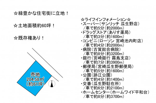 宮崎市瓜生野、土地の間取り画像です