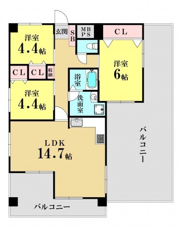 大阪市城東区中央、マンションの間取り画像です