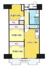 大阪市城東区成育、マンションの間取り画像です