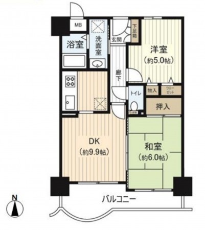 大阪市鶴見区諸口、マンションの間取り画像です