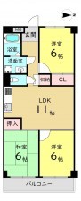 大阪市城東区関目、マンションの間取り画像です