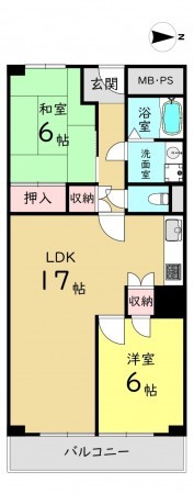 大阪市城東区中央、マンションの間取り画像です