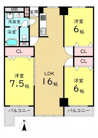 大阪市生野区新今里、マンションの間取り画像です