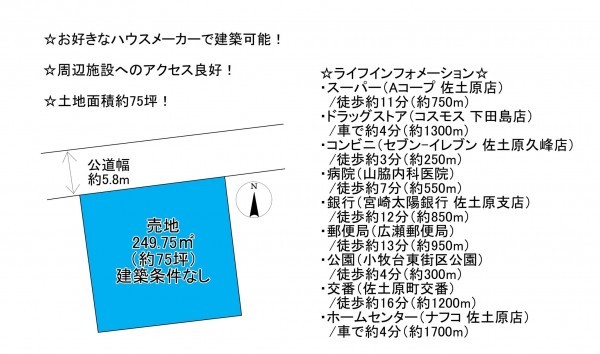 宮崎市佐土原町下田島、土地の間取り画像です