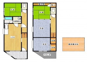 大阪市旭区中宮、中古一戸建ての間取り画像です