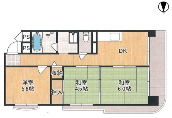 大阪市鶴見区放出東、マンションの間取り画像です