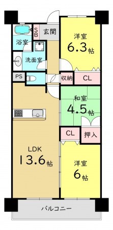 大阪市城東区東中浜、マンションの間取り画像です