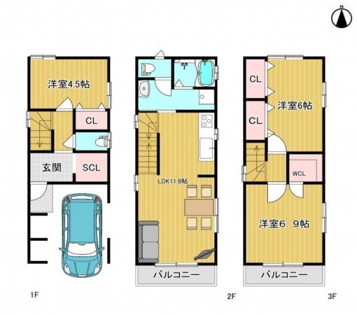 大阪市東成区深江北、新築一戸建ての間取り画像です