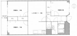 大阪市鶴見区横堤、マンションの間取り画像です