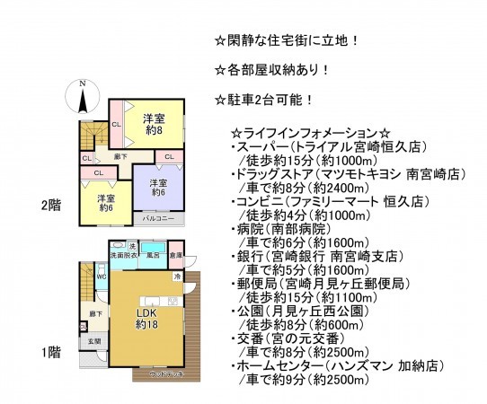 宮崎市恒久、中古一戸建ての間取り画像です