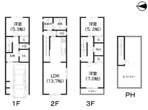 大阪市東成区深江南、新築一戸建ての間取り画像です