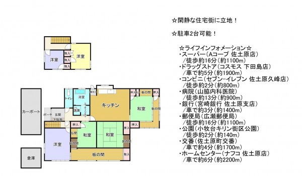 宮崎市佐土原町下田島、中古一戸建ての間取り画像です