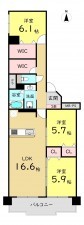 大阪市城東区森之宮、マンションの間取り画像です