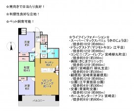 宮崎市下原町、マンションの間取り画像です