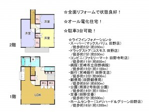 宮崎市田野町甲、中古一戸建ての間取り画像です