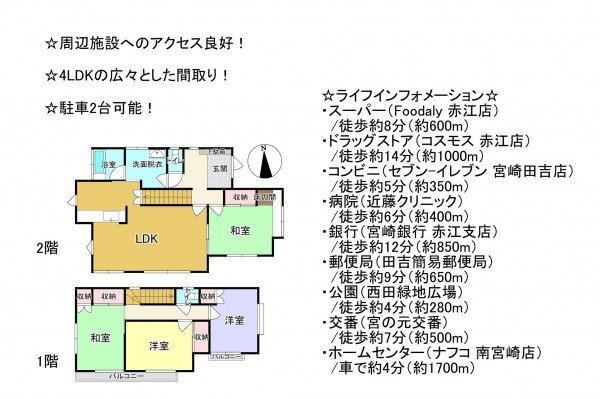 宮崎市田吉、中古一戸建ての間取り画像です