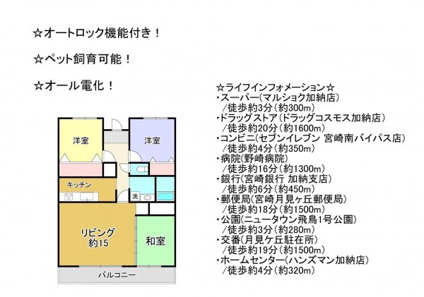 宮崎市清武町加納、マンションの間取り画像です