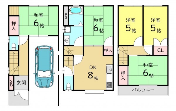 大阪市城東区諏訪、中古一戸建ての間取り画像です