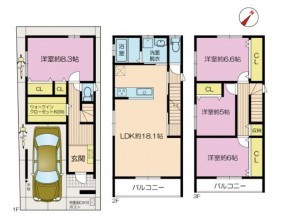 大阪市鶴見区中茶屋、新築一戸建ての間取り画像です