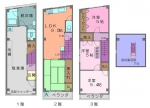 大阪市城東区東中浜、中古一戸建ての間取り画像です