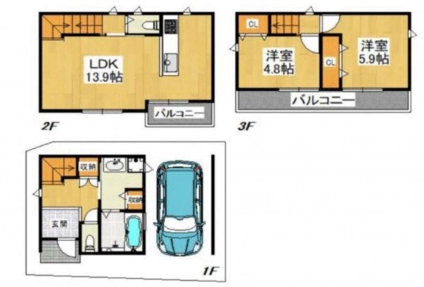 大阪市生野区生野東、中古一戸建ての間取り画像です