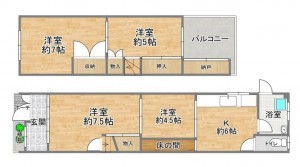 大阪市都島区都島中通、中古一戸建ての間取り画像です