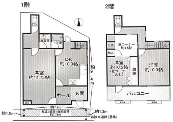 大阪市生野区鶴橋、中古一戸建ての間取り画像です