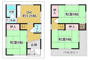 大阪市東成区大今里、中古一戸建ての間取り画像です