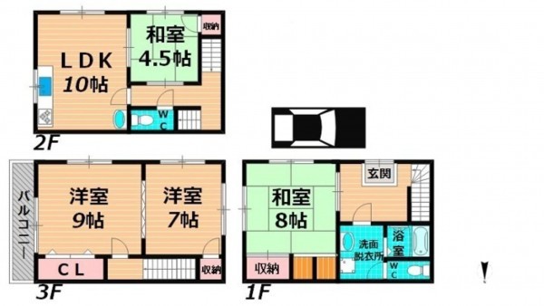 大阪市城東区放出西、中古一戸建ての間取り画像です