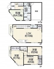 大阪市城東区成育、中古一戸建ての間取り画像です