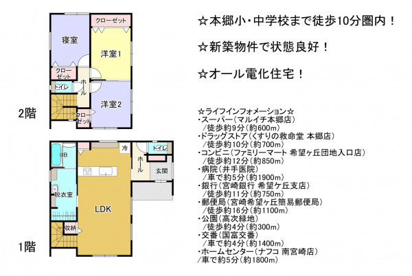 宮崎市本郷、新築一戸建ての間取り画像です