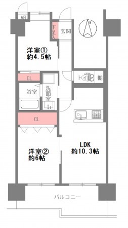 大阪市鶴見区今津北、マンションの間取り画像です