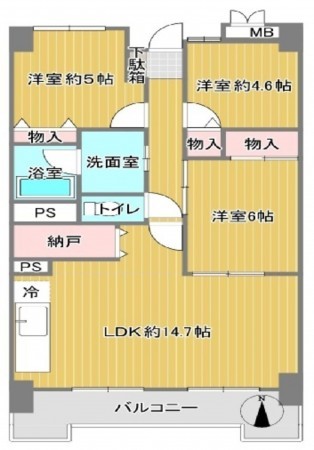 大阪市生野区生野西、マンションの間取り画像です