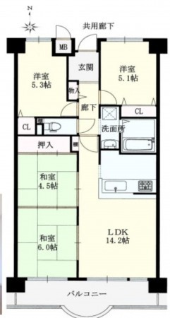 大阪市城東区放出西、マンションの間取り画像です