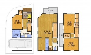 大阪市旭区清水、新築一戸建ての間取り画像です