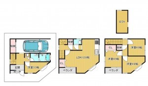 大阪市鶴見区鶴見、中古一戸建ての間取り画像です